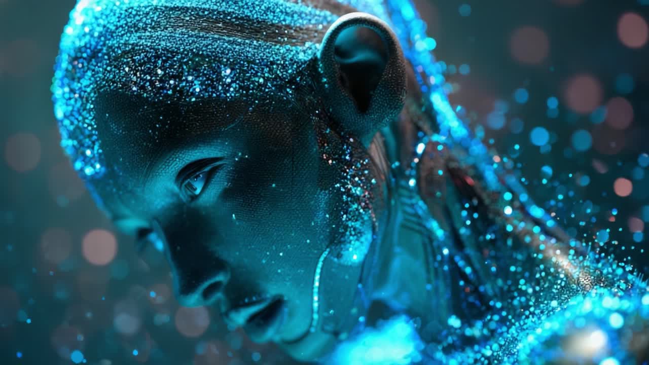 A Futuristic Portrait of a Synthetic Human with Glowing, Textured Skin Exemplifying the Intersection of Technology and Art in Modern Digital Creations