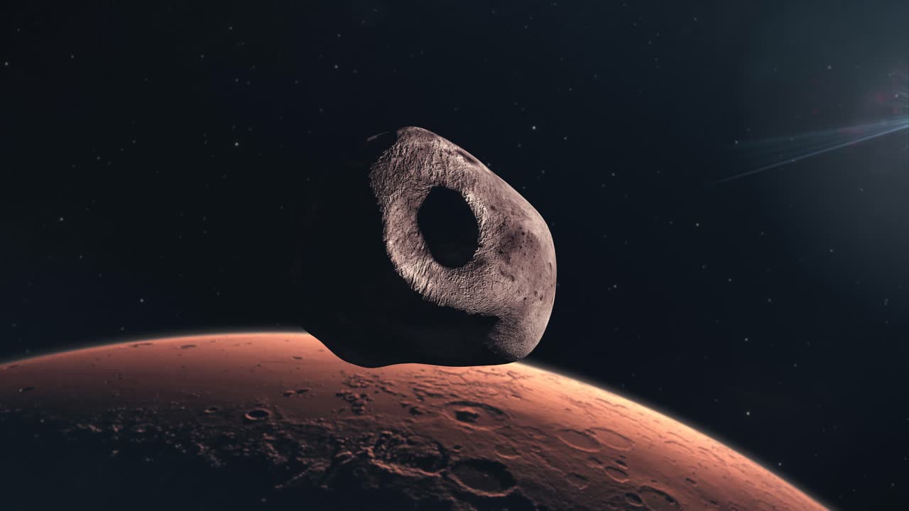 fobos la luna de marte orbitando el planeta rojo