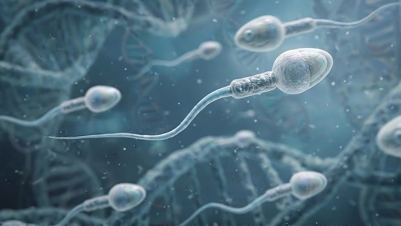 Tampilan Mikroskopis Sel Sperma Berenang Menuju Untaian DNA