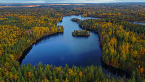 Cielo-Azul-Que-Refleja-Las-Frías-Aguas-Del-Lago-Fiskträsk-En-El-Parque-Nacional-Sipoonkorpi-En-Finlandia