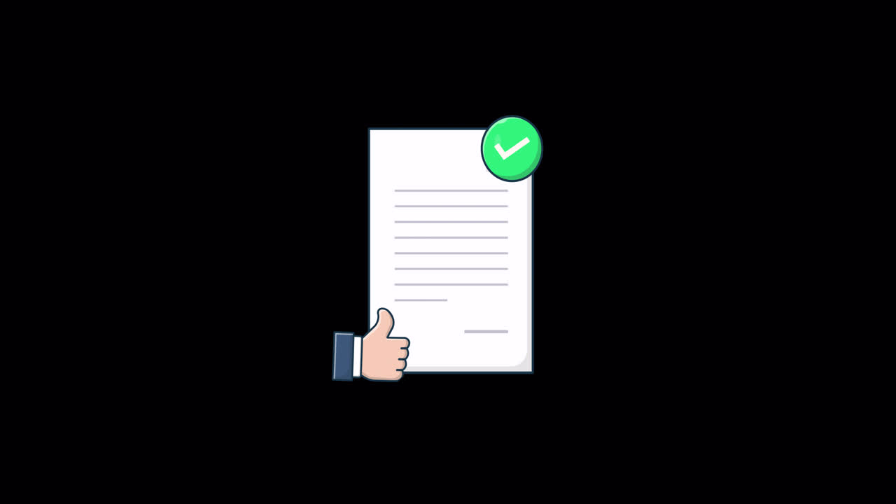 Animated Document with Green Checkmark and Thumbs Up Approval