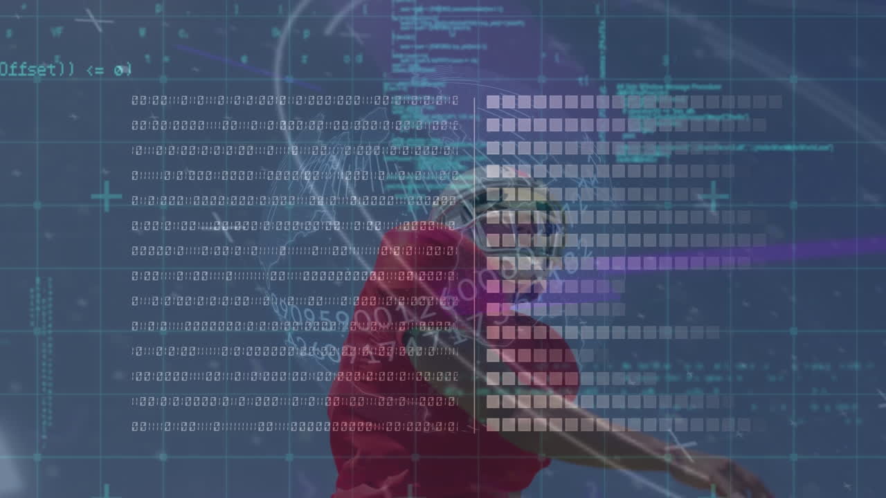 animación de datos en una pantalla digital sobre un jugador de fútbol americano caucásico