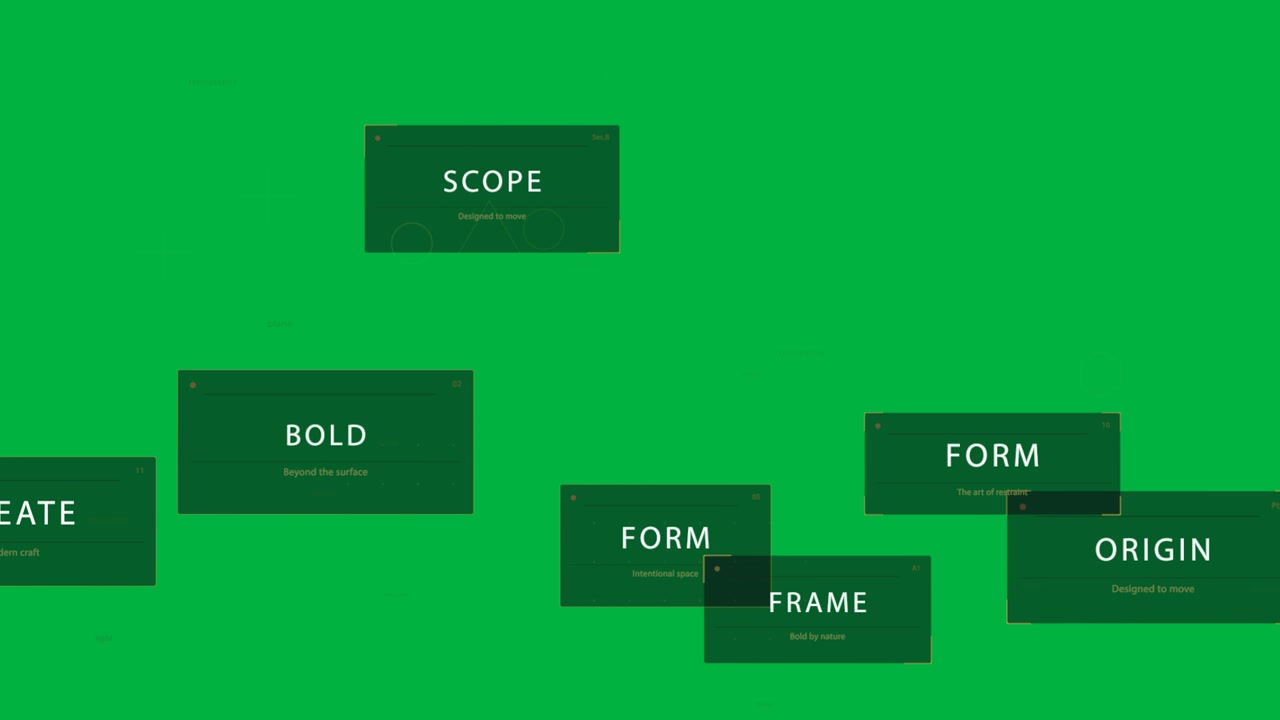 Grid appearing, cards entering, sliding, lines tracing, revealing map on transparent background