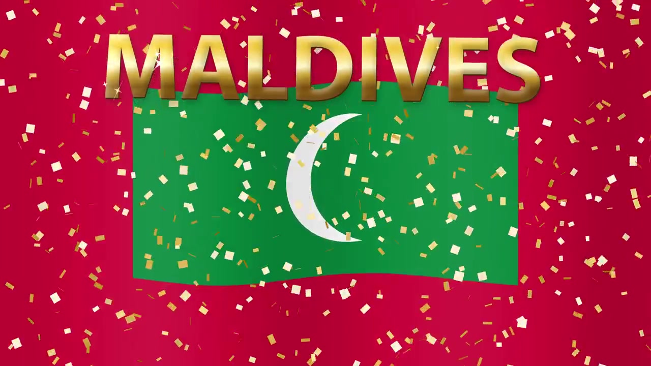 Düşen Altın Konfetilerle Dalgalanan Maldivler Bayrağı