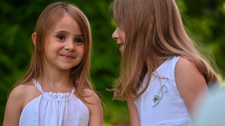 Meninas brincando em um parque vestindo vestidos de verão tradicionais