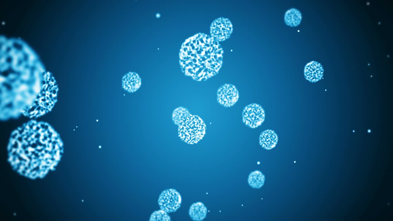 célula de virus en forma esférica. virus patógenos que causan infección. animación en bucle de virus humanos. microorganismo bacteriano. brote de enfermedad viral.