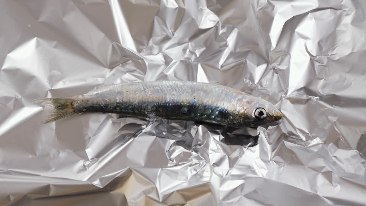 Raw Sardine on Aluminum Foil