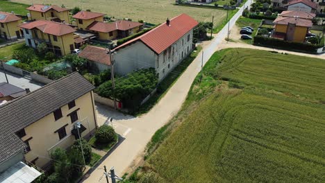 aerial of cassolnovo rural remote agricultural village in north italy