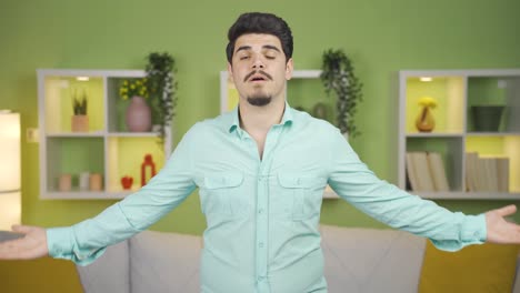 the young man who wants to refresh is suffering from the hot weather.