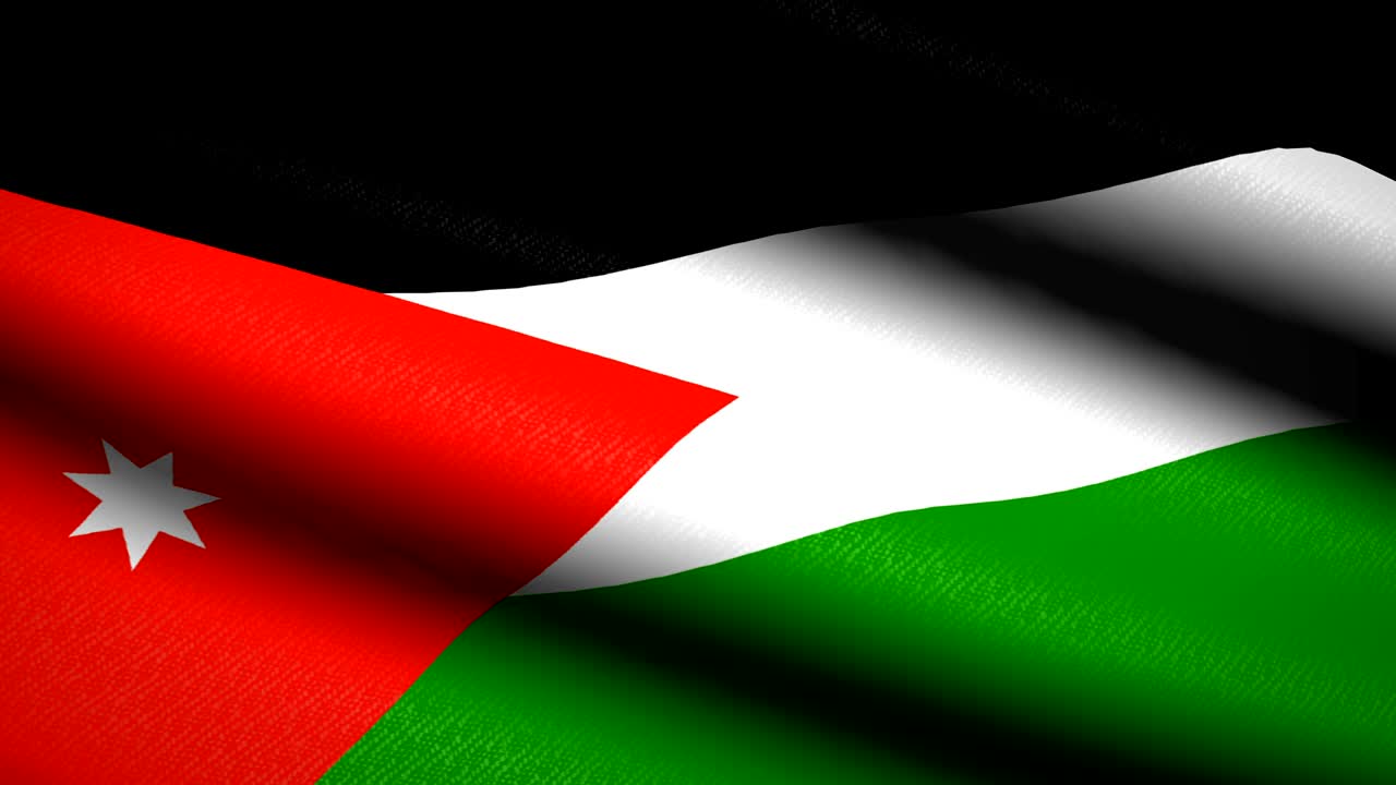 bandera de jordania agitando fondo textil con textura. animación de bucle sin costuras. pantalla completa. movimiento lento. video en 4k
