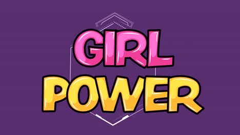 animación digital de texto brillante de girl power sobre una forma hexagonal abstracta sobre un fondo púrpura