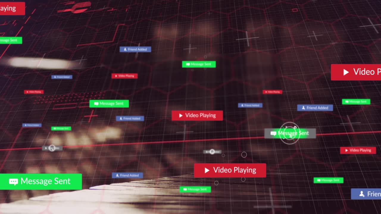 도시 풍경 위의 소셜 미디어 데이터 처리 애니메이션