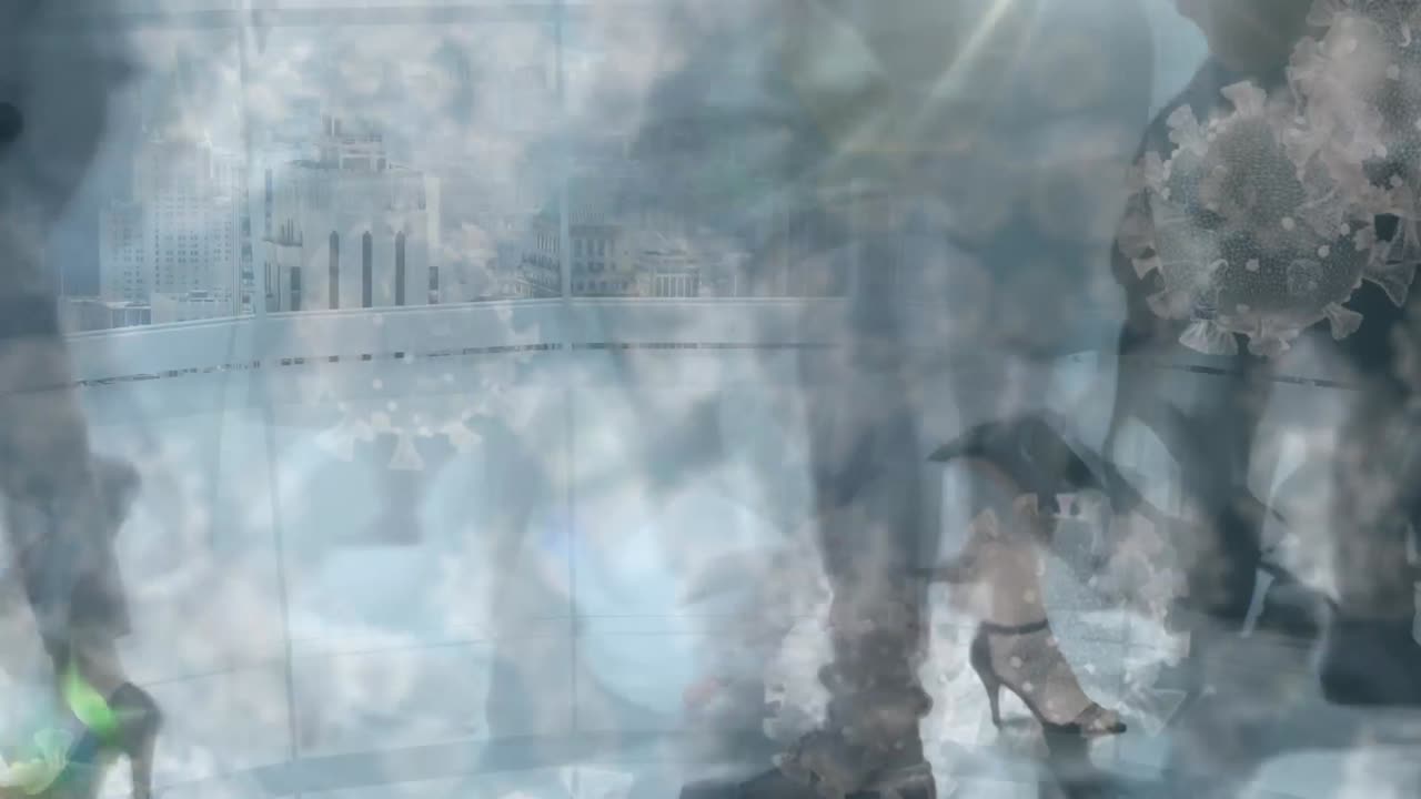 걸어다니는 사업가들 위에 바이러스 세포의 애니메이션