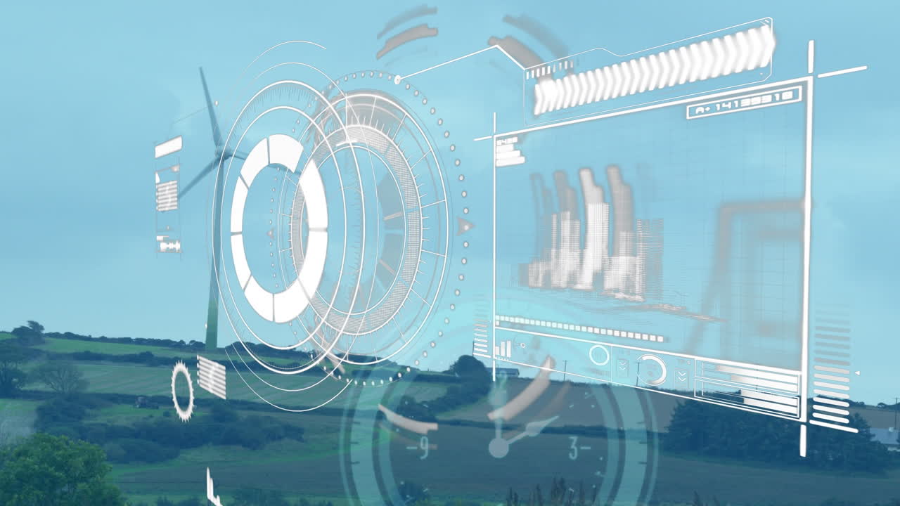 풍력 터빈에서 데이터 처리의 애니메이션