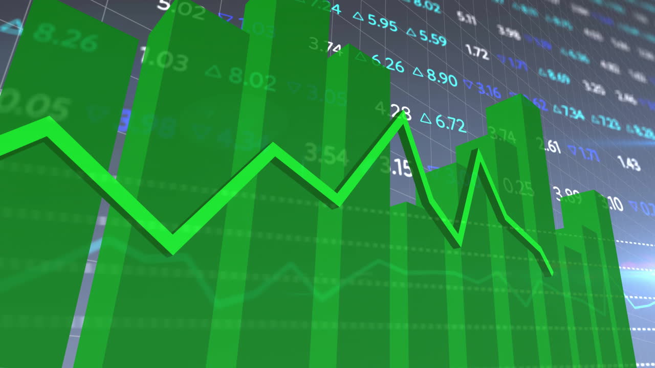 Green data visualization being rendered on dark grey grid, showing translucent 3D bar chart columns