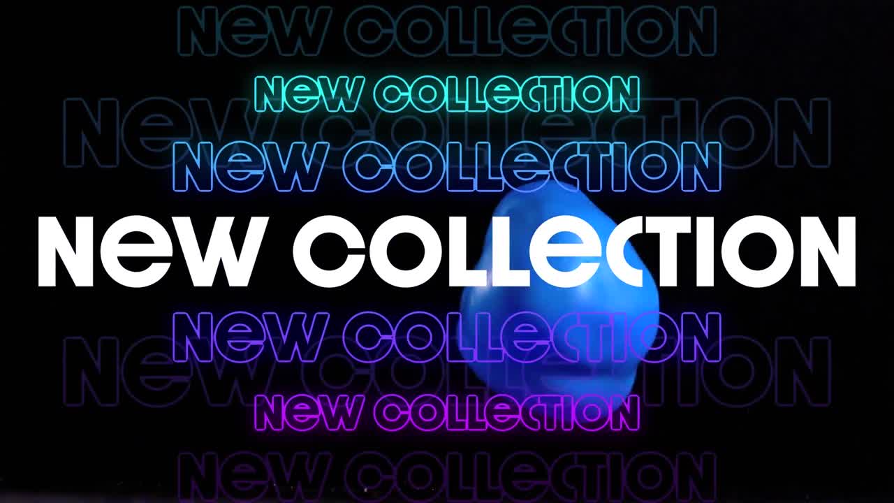 animación del texto de la nueva colección sobre un globo azul que cae