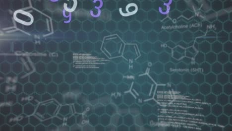 Animation-of-numbers-changing-data-processing-over-chemical-structures