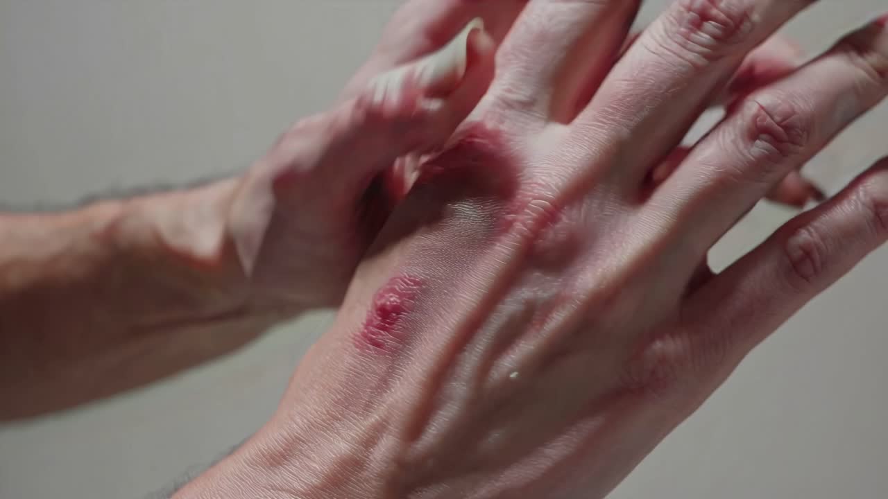 Close-up of aged hands with skin condition