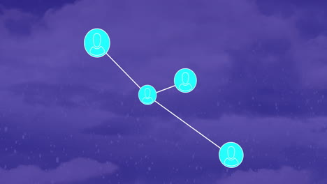 animation of network of connections with icons over snow falling