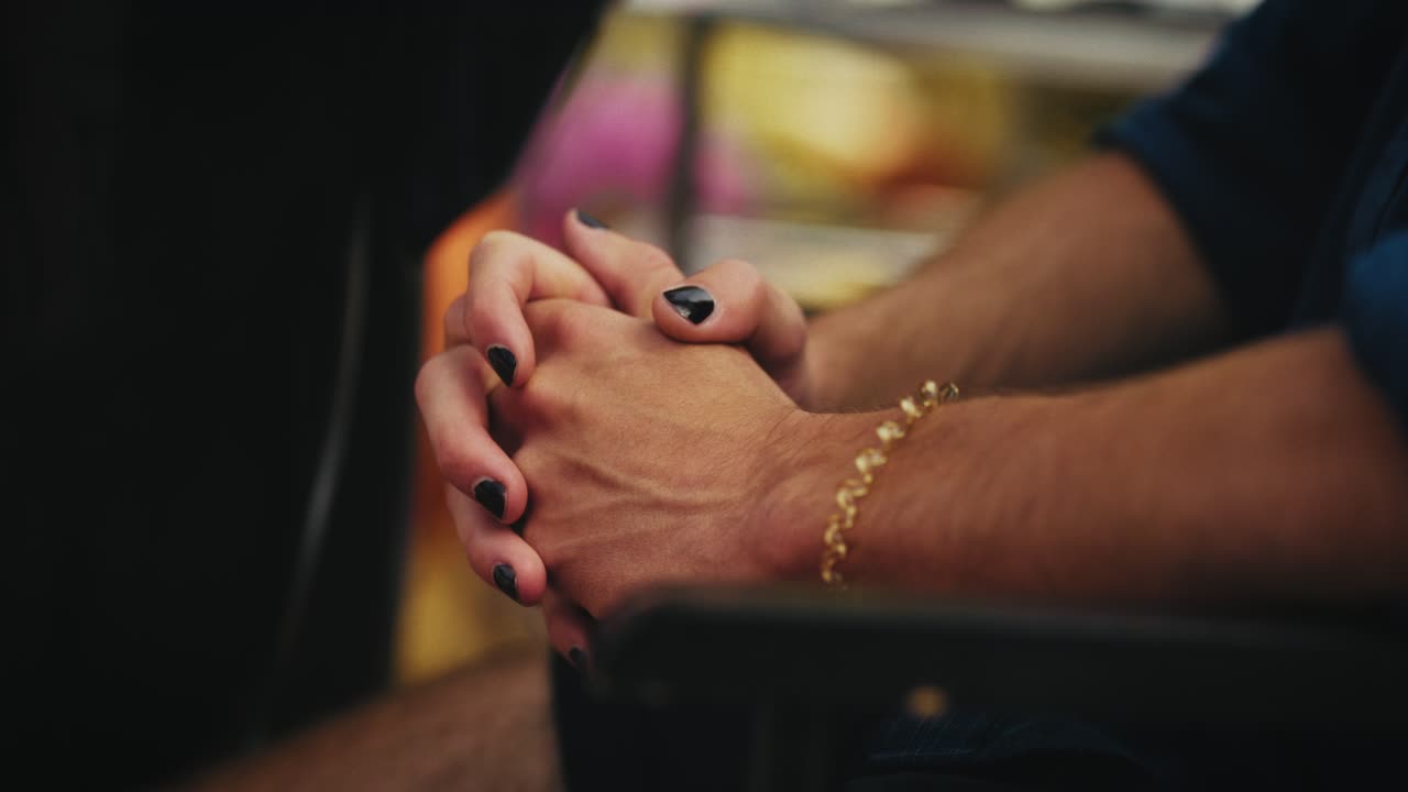Close-up of hands folded together