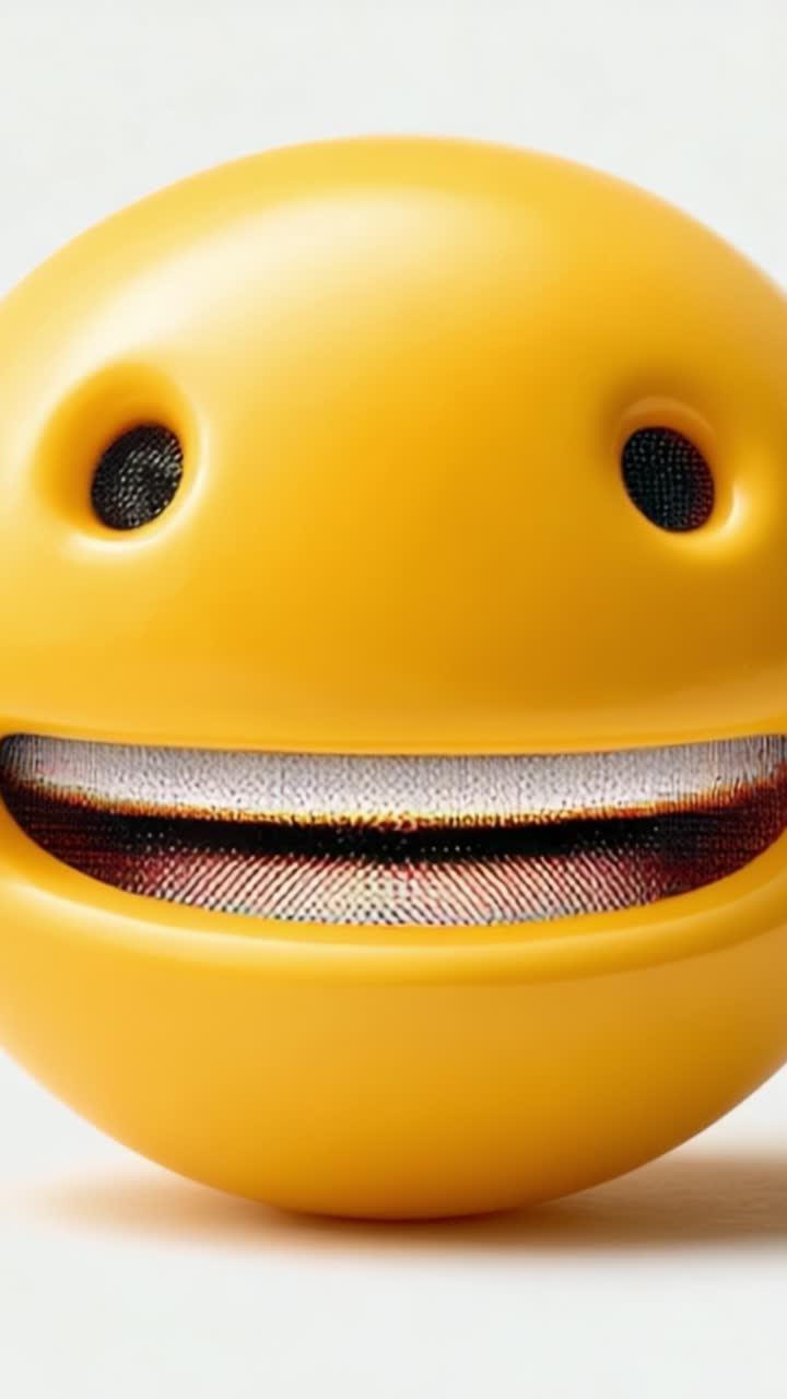 Oggetto Faccina Sorridente Giallo Brillante con un'Espressione Allegra, Caratterizzato da una Bocca Testurizzata e una Forma Rotonda Distintiva, Ideale per Scopi Decorativi e Ambienti Divertenti