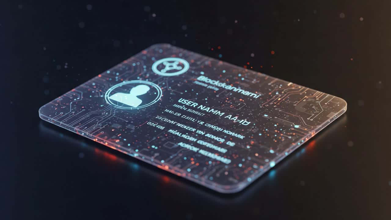 Futuristic digital identification card showcasing a user profile with advanced circuitry background, illustrating modern security technology and digital identity management
