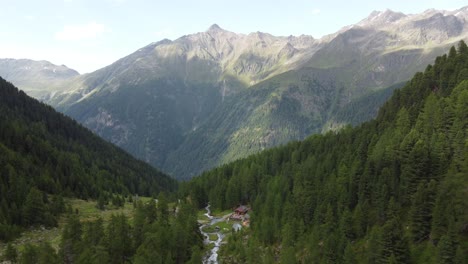 Aerial-view-of-the-picturesque-landscape-in-the-tyrolean-alps-around-the-Pitztal-valley-in-Austria