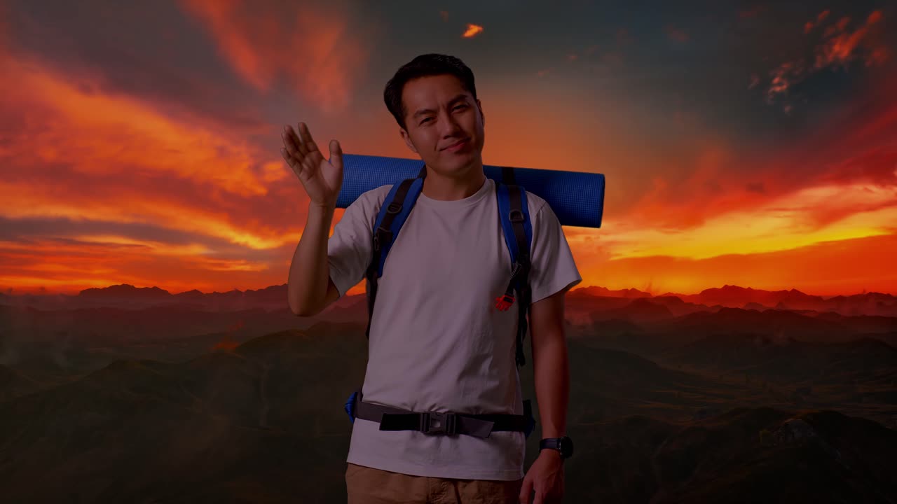 excursionista al amanecer