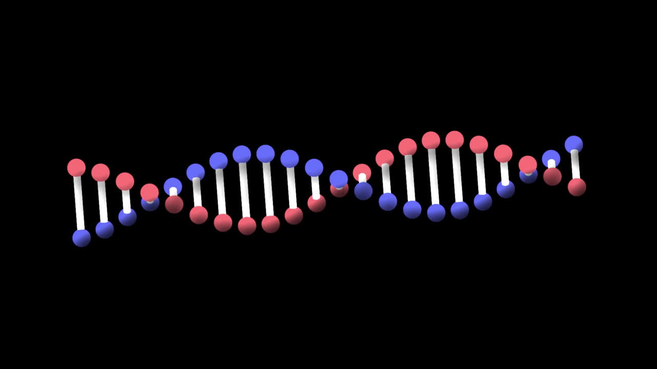 animación de una cadena de adn girando sobre un fondo negro