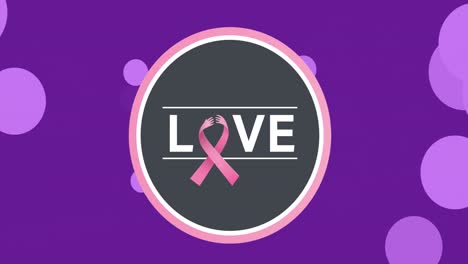Animation-of-breast-cancer-awarness-text-and-pink-ribbon-on-purple-background