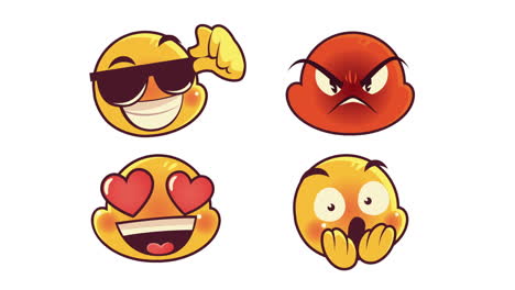 cute four emoticons faces characters animation