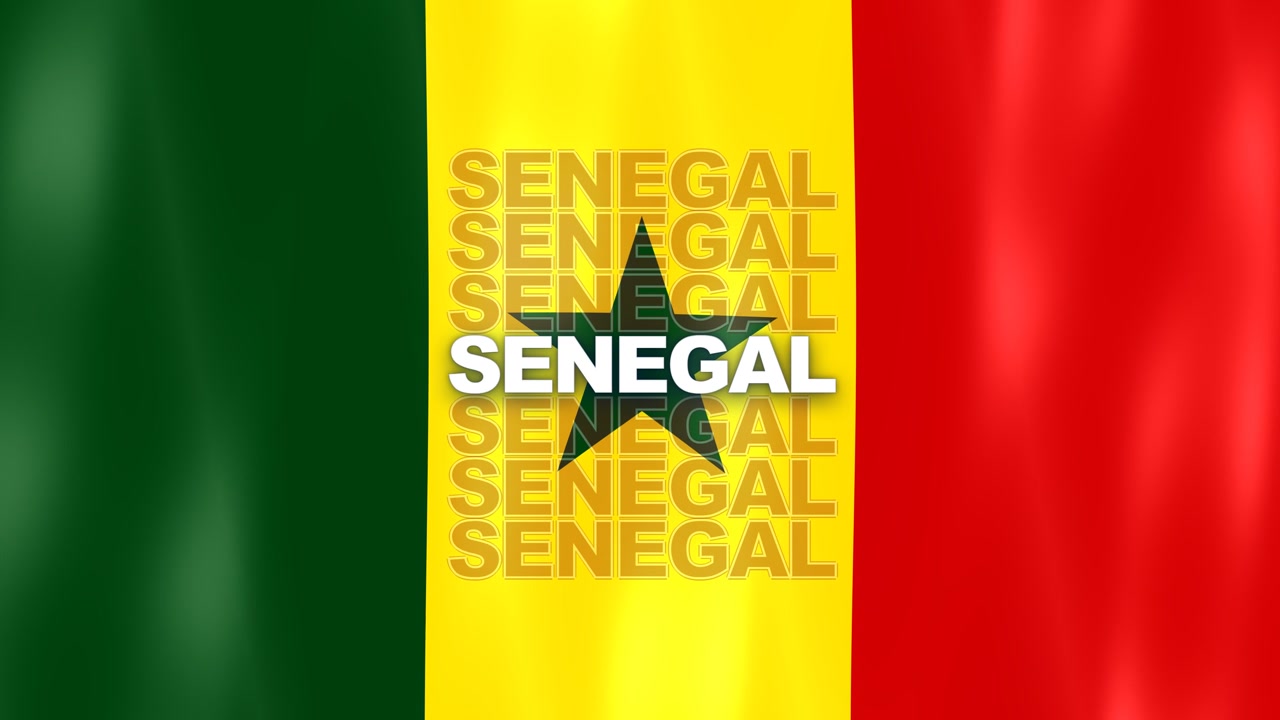 Green, Yellow, and Red Vertical Bands With Green Five-Point Star National Flag Of Senegal And Text Overlay.