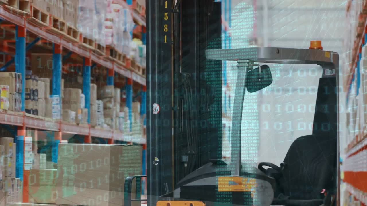 animación del procesamiento de datos digitales sobre el almacén