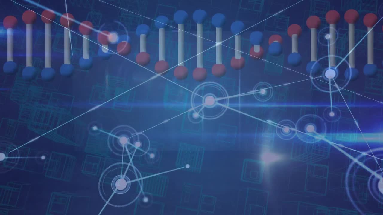 animación de la cadena de adn a través de una red de conexiones
