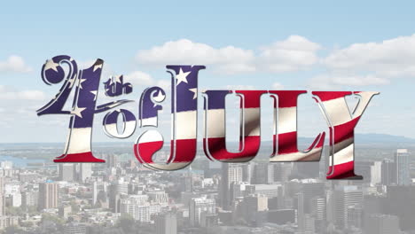 animation of fourth of july text over cityscape