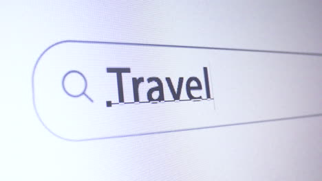 browser bar with typed travel keyword on the computer screen, seo concept