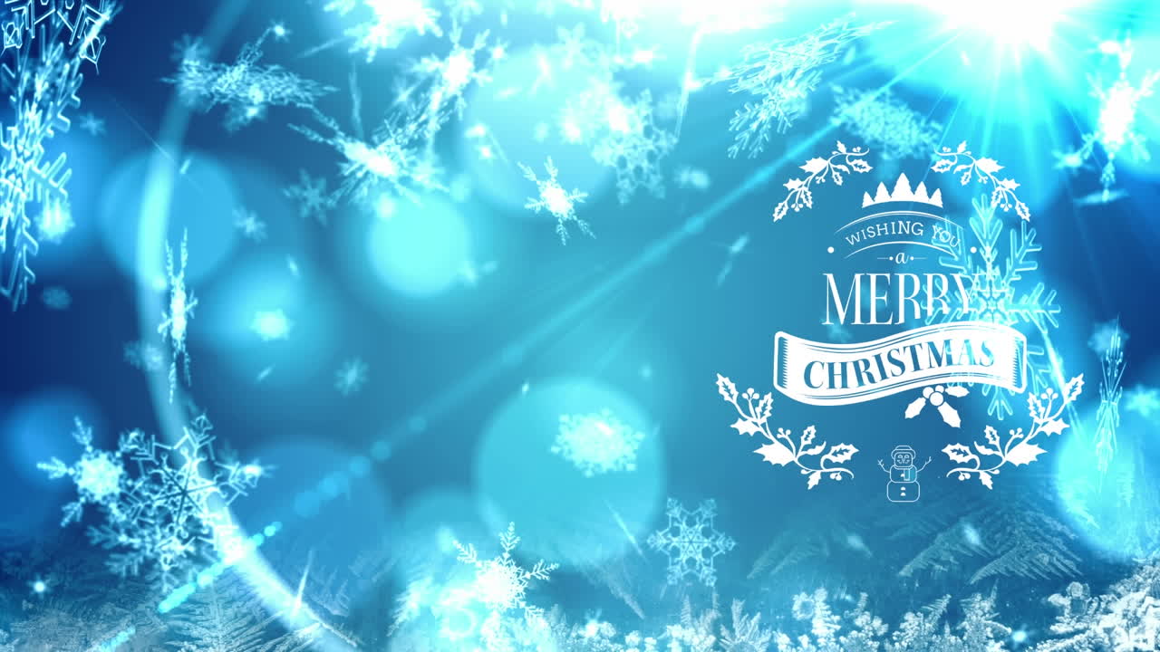 크리스마스 축하와 파란색 배경에 눈이 떨어지는 애니메이션