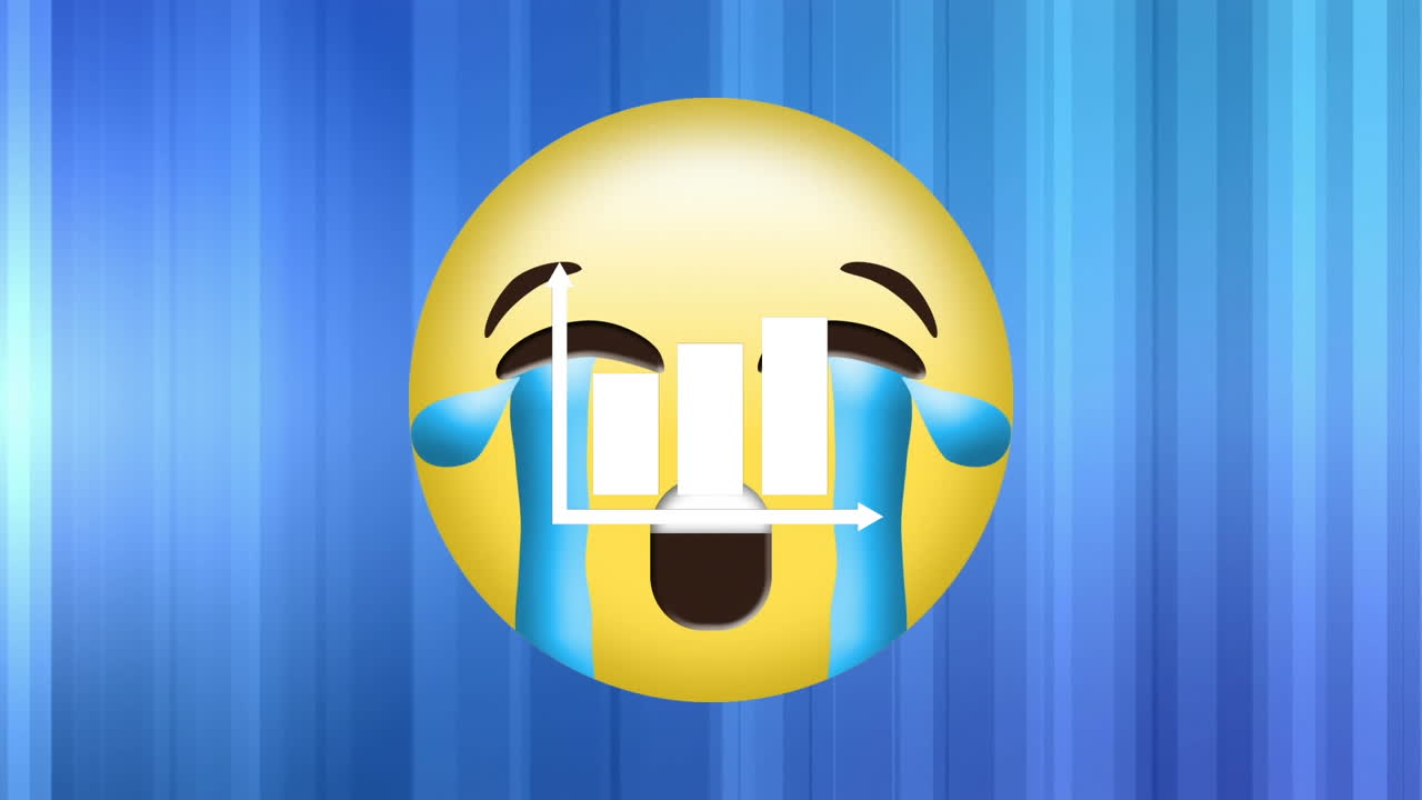 animación del icono de emoji triste sobre el icono de gráficos