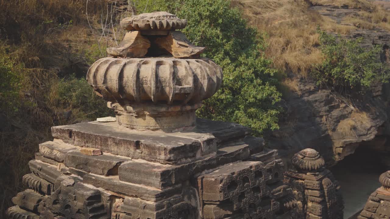 Closeup Shot of Shikhar or Top of a Ancient Hindu Temple at Nareshwar or Naresar group of Temples in Morena Madhya Pradesh India
