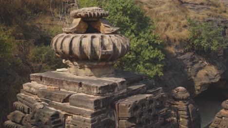 closeup shot of shikhar or top of a ancient hindu temple at nareshwar or naresar group of temples in morena madhya pradesh india