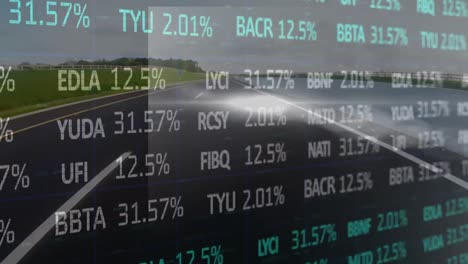 animation of financial data over moving road