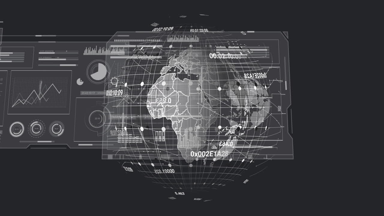 visualización de datos globales y animación analítica sobre mapas y gráficos del mundo