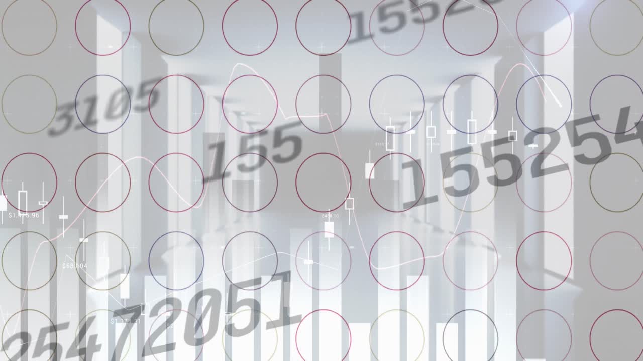 animación del procesamiento de datos financieros en una oficina vacía