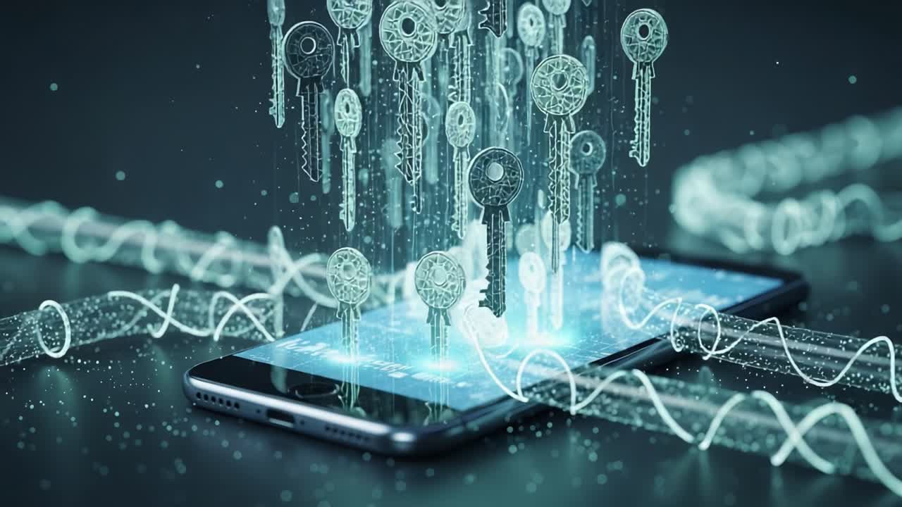Unlocking Digital Security: An Exploration of Key Generation and Encryption Visualized Through a Smartphone with Floating Digital Keys and DNA Patterns