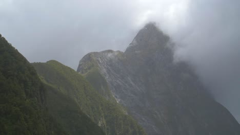 close up of peaks at milford sound nz