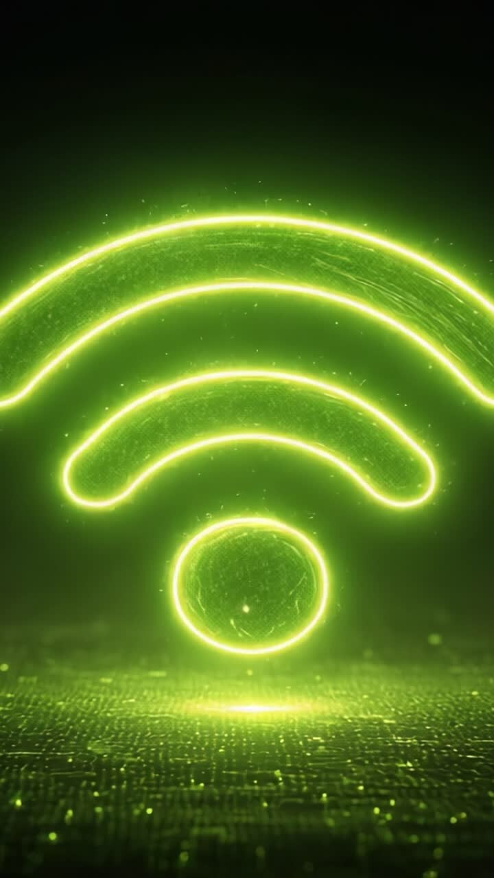 Una connessione verde mistica: l'evoluzione della potenza del segnale visualizzata attraverso l'arte astratta e vibranti elementi digitali.