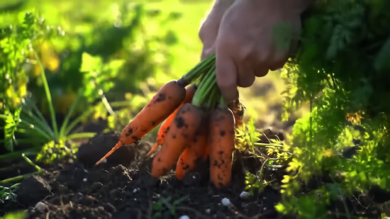 Harvesting Fresh Carrots: A Close-Up Exploration of Pulling Root Vegetables from the Earth, Showcasing Their Natural Beauty and Nutritional Value