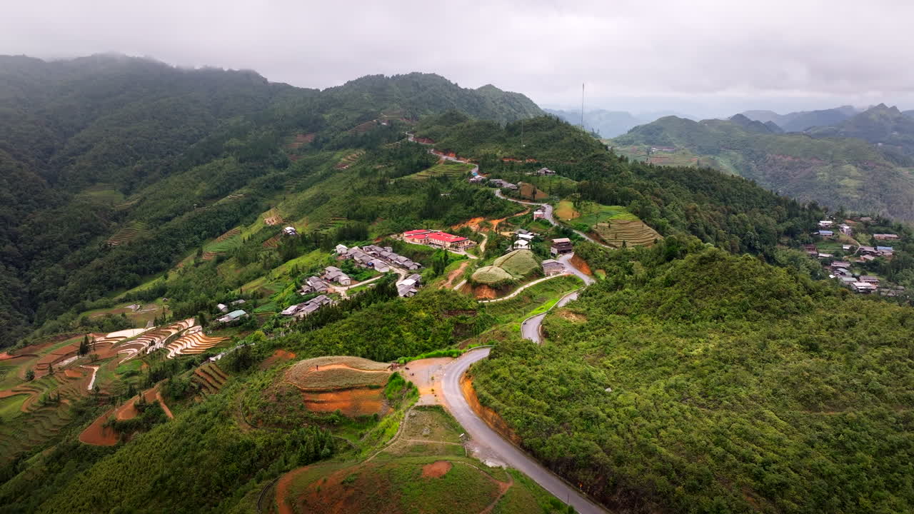 Aerial View of a Mountain Village in Vietnam