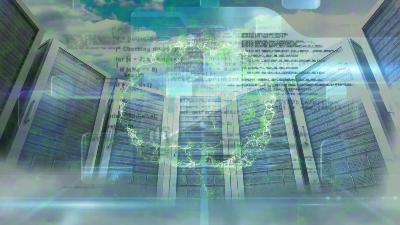 뇌, 데이터 처리 및 클라우드 상의 서버의 애니메이션