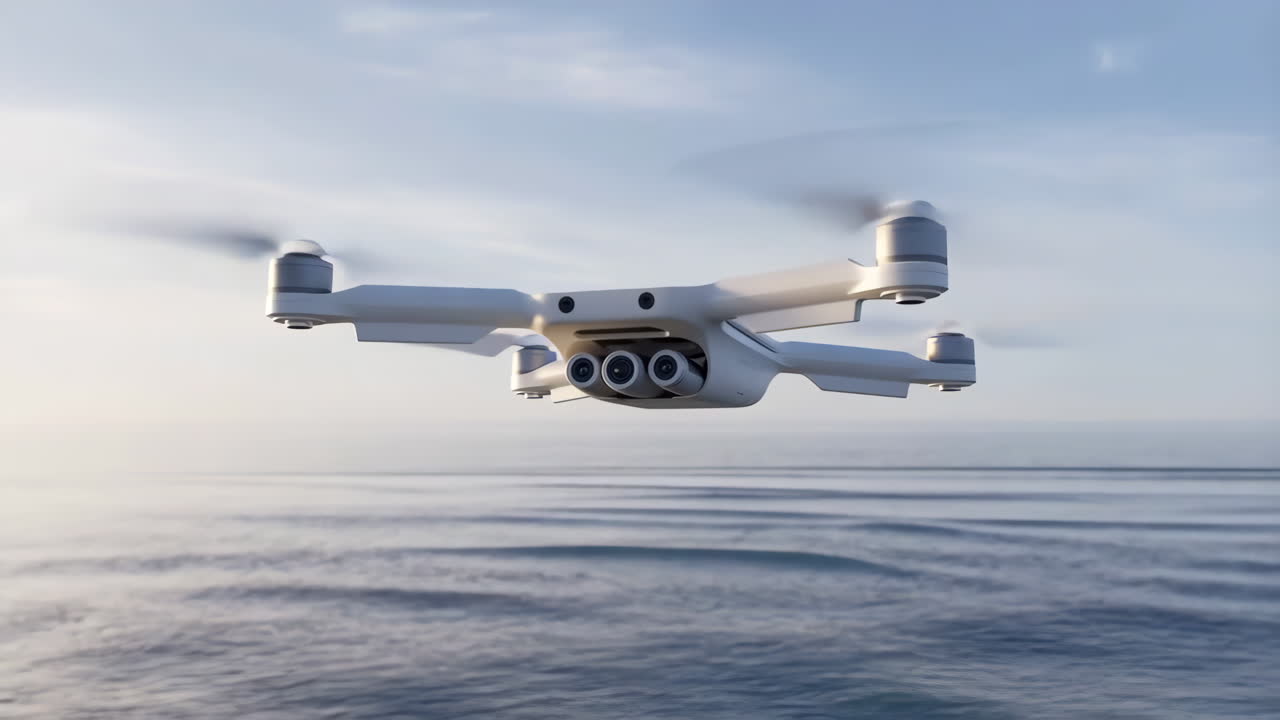 White Drone Flying Over Ocean